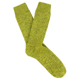 Lime melange crew socks by Escuyer, slub-knit combed cotton