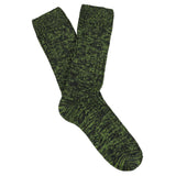 Off-black melange crew socks with green flash by Escuyer, slub-knit combed cotton