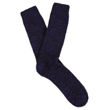 Purple and blue melange crew socks by Escuyer, slub-knit combed cotton