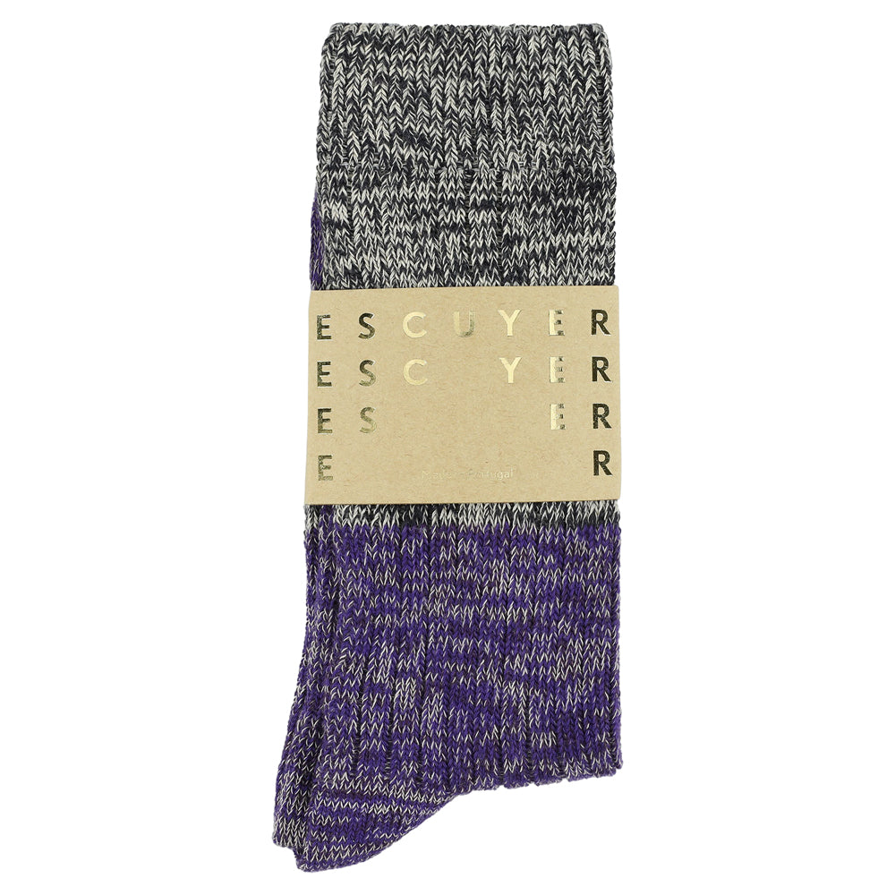 Escuyer navy and purple colour-blocked crew socks, made in Portugal