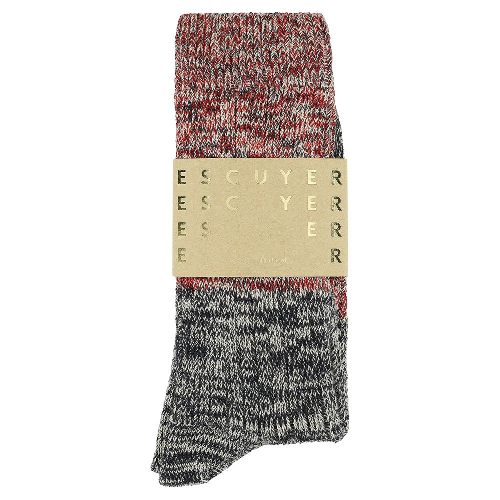 Escuyer navy and red colour-blocked crew socks, made in Portugal
