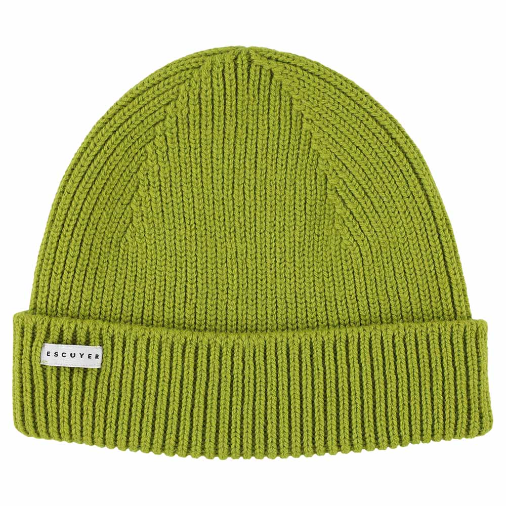 Bright green ribbed merino wool beanie by Escuyer