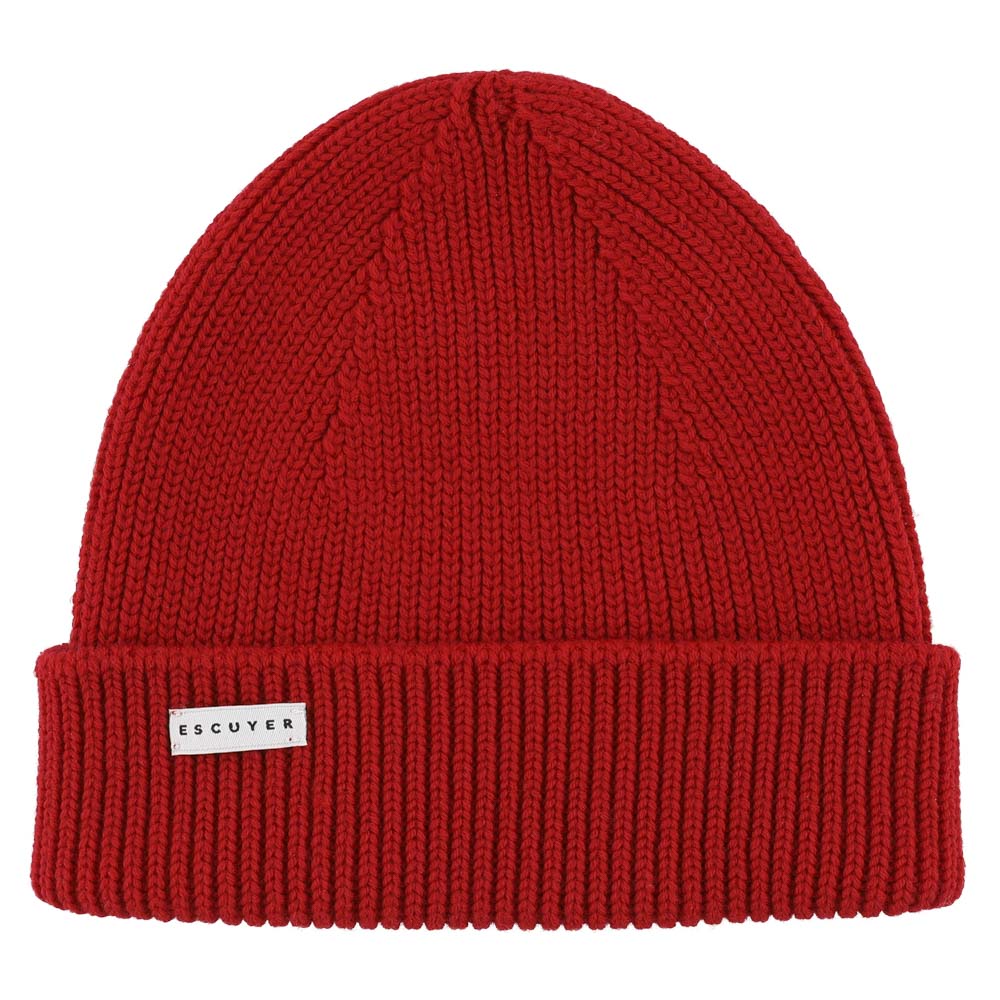 Red ribbed merino wool beanie by Escuyer