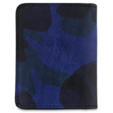 Escuyer blue camouflage slim wallet showing hand-dyed blue and black camo pattern