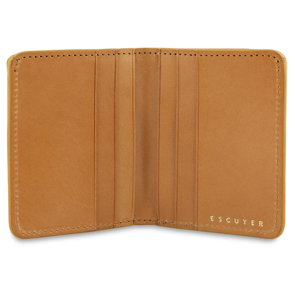 Escuyer crocodile camouflage slim wallet open — 6 card slots in natural leather interior