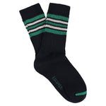 Escuyer Women's 5 Stripes Socks in blue, bright green and ecru — vintage athletics design, knitted on vintage machines in Portugal