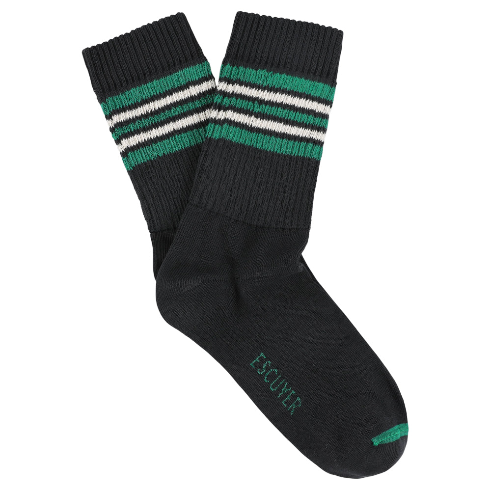 Women 5 Stripes Socks - Black / Green / Ecru