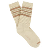 Escuyer Women's 5 Stripes Socks in bright ecru and pink — vintage athletics design, knitted on vintage machines in Portugal