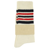 Escuyer Women's 5 Stripes Socks ecru blue red — hand-linked toe, soft Italian cotton yarn, made in Portugal