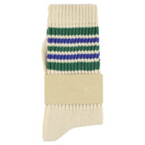 Escuyer Women's 5 Stripes Socks ecru green strong blue — hand-linked toe, soft Italian cotton yarn, made in Portugal
