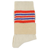 Escuyer Women's 5 Stripes Socks ecru orange blue — hand-linked toe, soft Italian cotton yarn, made in Portugal