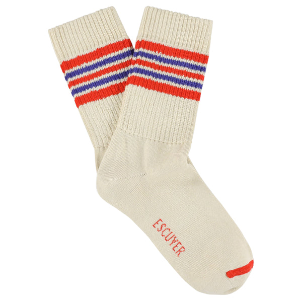 Women 5 Stripes Socks - Ecru / Orange / Blue
