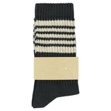 Escuyer Women's 5 Stripes Socks off black ecru — hand-linked toe, soft Italian cotton yarn, made in Portugal