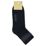 Close-up of Escuyer Women Lurex Ankle Socks Blue / Silver — metallic silver stripe detail at the cuff