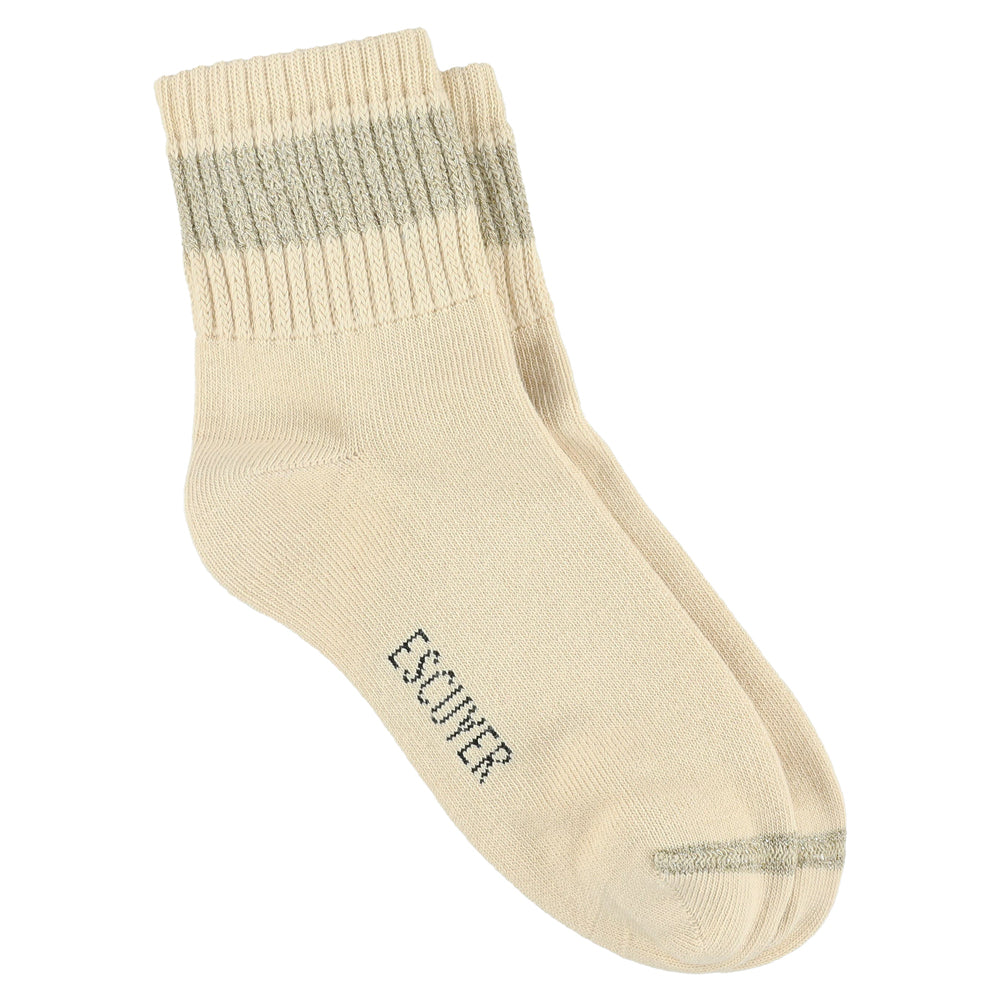 Escuyer Women Lurex Ankle Socks in Ecru with Gold shimmer — cotton blend with lurex yarn, hand-linked toe, made in Portugal