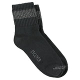 Escuyer Women Lurex Ankle Socks in Off Black with Silver shimmer — cotton blend with lurex yarn, hand-linked toe, made in Portugal