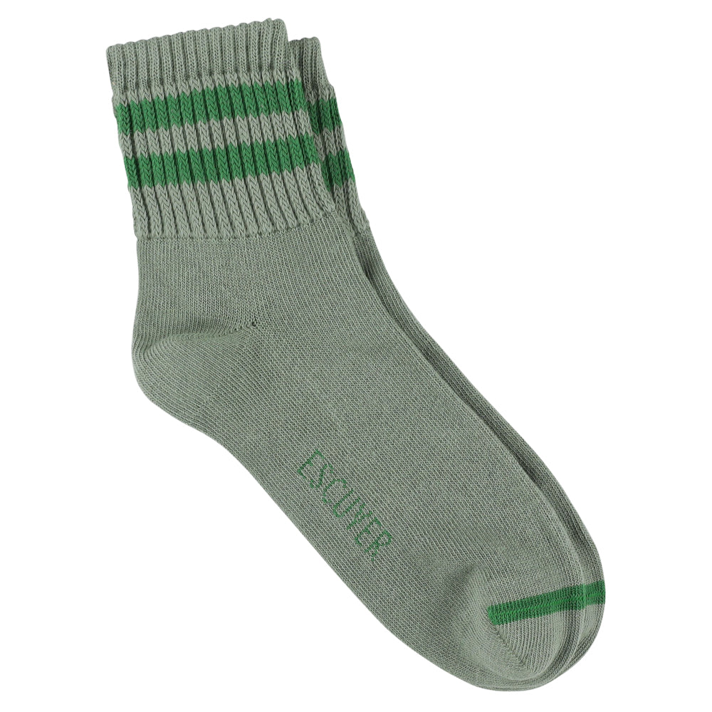 Green and gray sock with green stripe on a white background