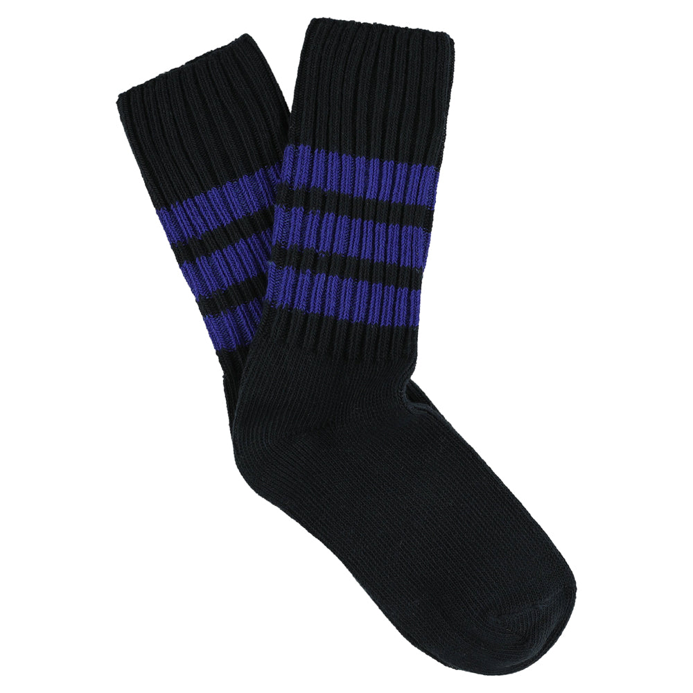 Women's striped crew socks in blue and bright blue, slub cotton, made in Portugal by Escuyer