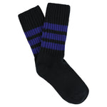 Women's striped crew socks in blue and bright blue, slub cotton, made in Portugal by Escuyer