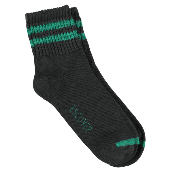 Women Stripes Ankle Socks - Off Black / Green made of cotton in Portugal