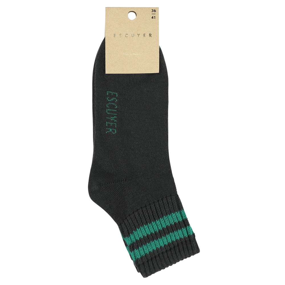 Women Stripes Ankle Socks - Off Black / Green made of cotton in Portugal