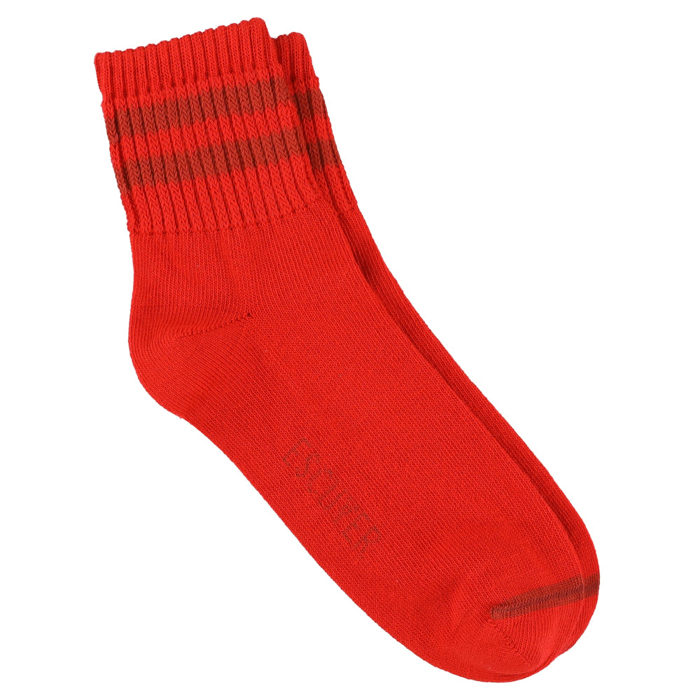 Women Stripes Ankle Socks - Red / Ochre made of cotton in Portugal