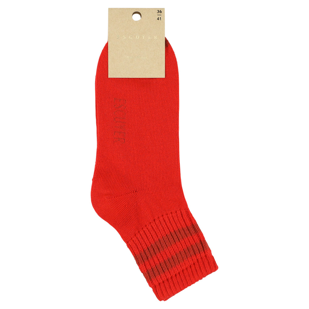 Women Stripes Ankle Socks - Red / Ochre made of cotton in Portugal