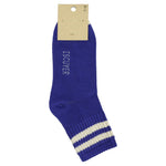 Close-up of Escuyer Women Striped Ankle Socks Blue / Ecru — classic stripe detail at the cuff