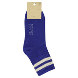 Close-up of Escuyer Women Striped Ankle Socks Blue / Ecru — classic stripe detail at the cuff