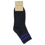 Close-up of Escuyer Women Striped Ankle Socks Blue / Strong Blue — tonal stripe detail at the cuff