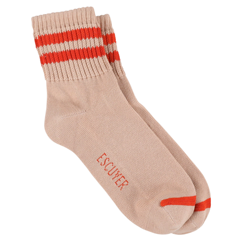 Escuyer Women Striped Ankle Socks in Pink and Orange — cotton blend, hand-linked toe, made in Portugal