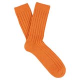 Escuyer women's cashmere crew socks in Orange — mid-calf crew cut, premium cashmere and virgin wool blend, handmade in Portugal