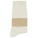 Escuyer Women Classic Ribbed Socks in Ecru – label detail, made in Portugal