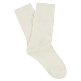 Escuyer Women Classic Ribbed Socks in Ecru – folded pair on white background