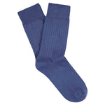 Escuyer Women Classic Ribbed Socks in Light Blue – folded pair on white background