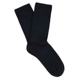 Escuyer Women Classic Ribbed Socks in Navy – folded pair on white background