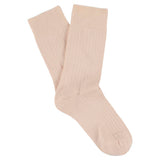 Escuyer Women Classic Ribbed Socks in Pink – folded pair on white background