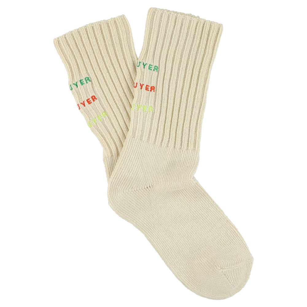 Women's ribbed crew socks with Escuyer logo, slub cotton, made in Portugal