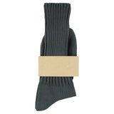 Women's ribbed crew socks in blue grey, slub cotton, made in Portugal by Escuyer