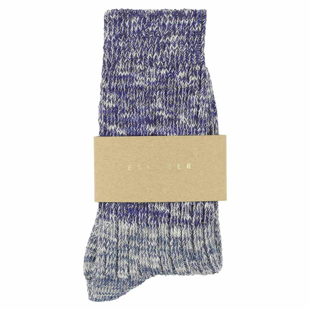 Escuyer women's bright blue and blue colour-blocked crew socks, made in Portugal