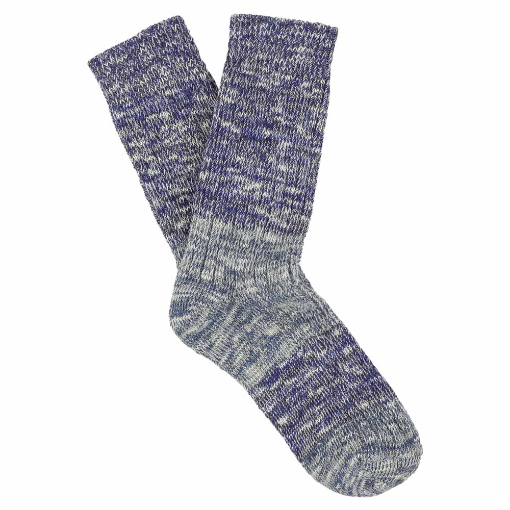 Women's bright blue and blue colour-block melange socks by Escuyer, combed cotton, made in Portugal