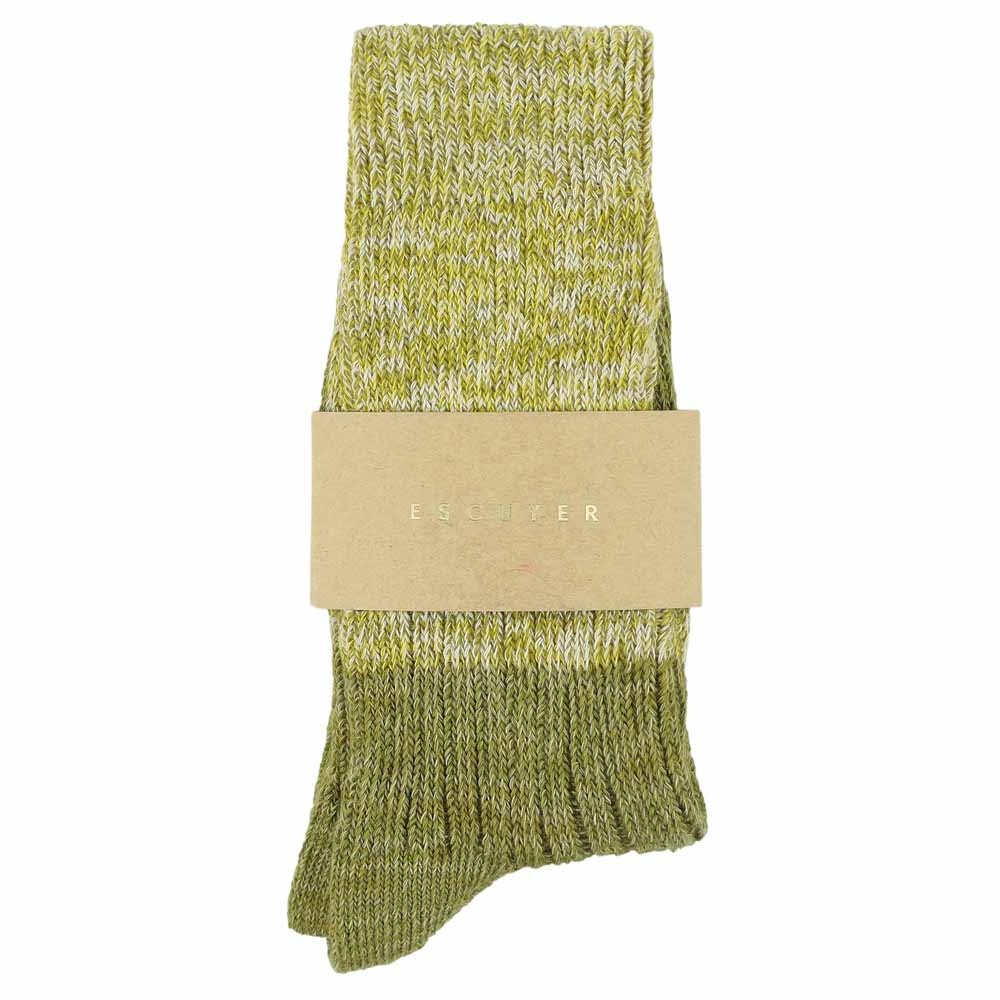 Escuyer women's green and olive colour-blocked crew socks, made in Portugal