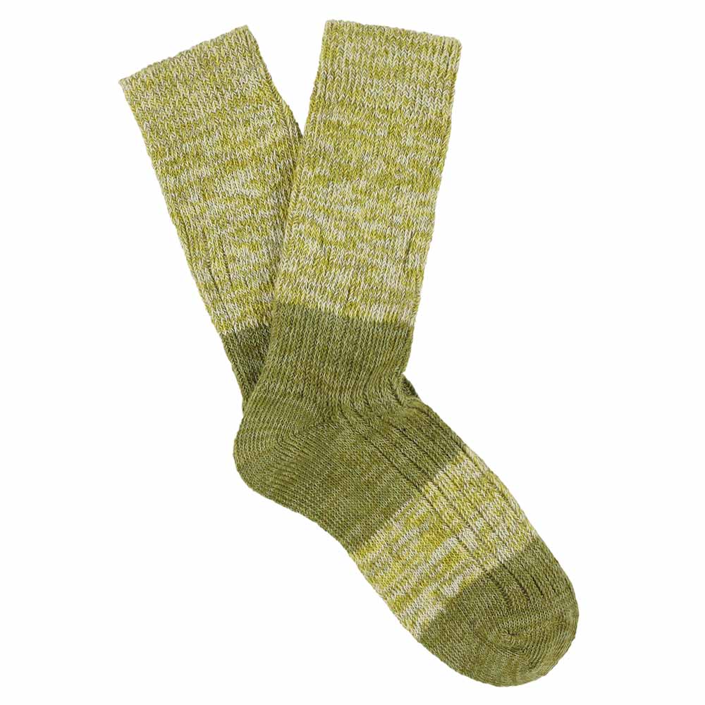 Women's green and olive colour-block melange socks by Escuyer, combed cotton, made in Portugal