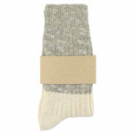 Escuyer women's light grey and ecru colour-blocked crew socks, made in Portugal