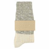 Escuyer women's light grey and ecru colour-blocked crew socks, made in Portugal