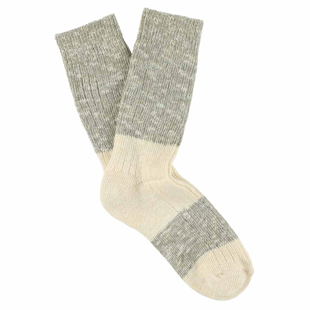 Women's light grey and ecru colour-block melange socks by Escuyer, combed cotton, made in Portugal