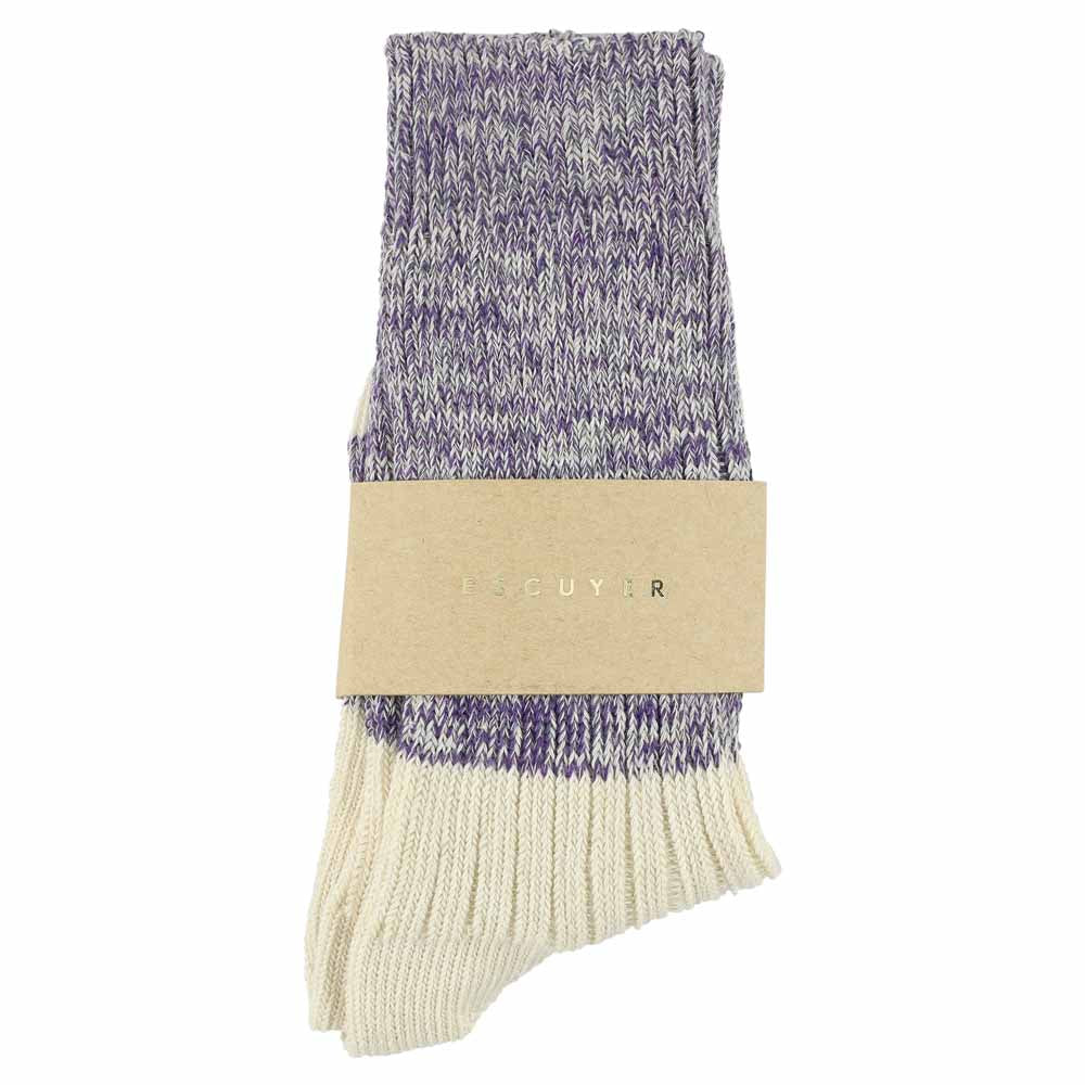 Escuyer women's purple and ecru colour-blocked crew socks, made in Portugal