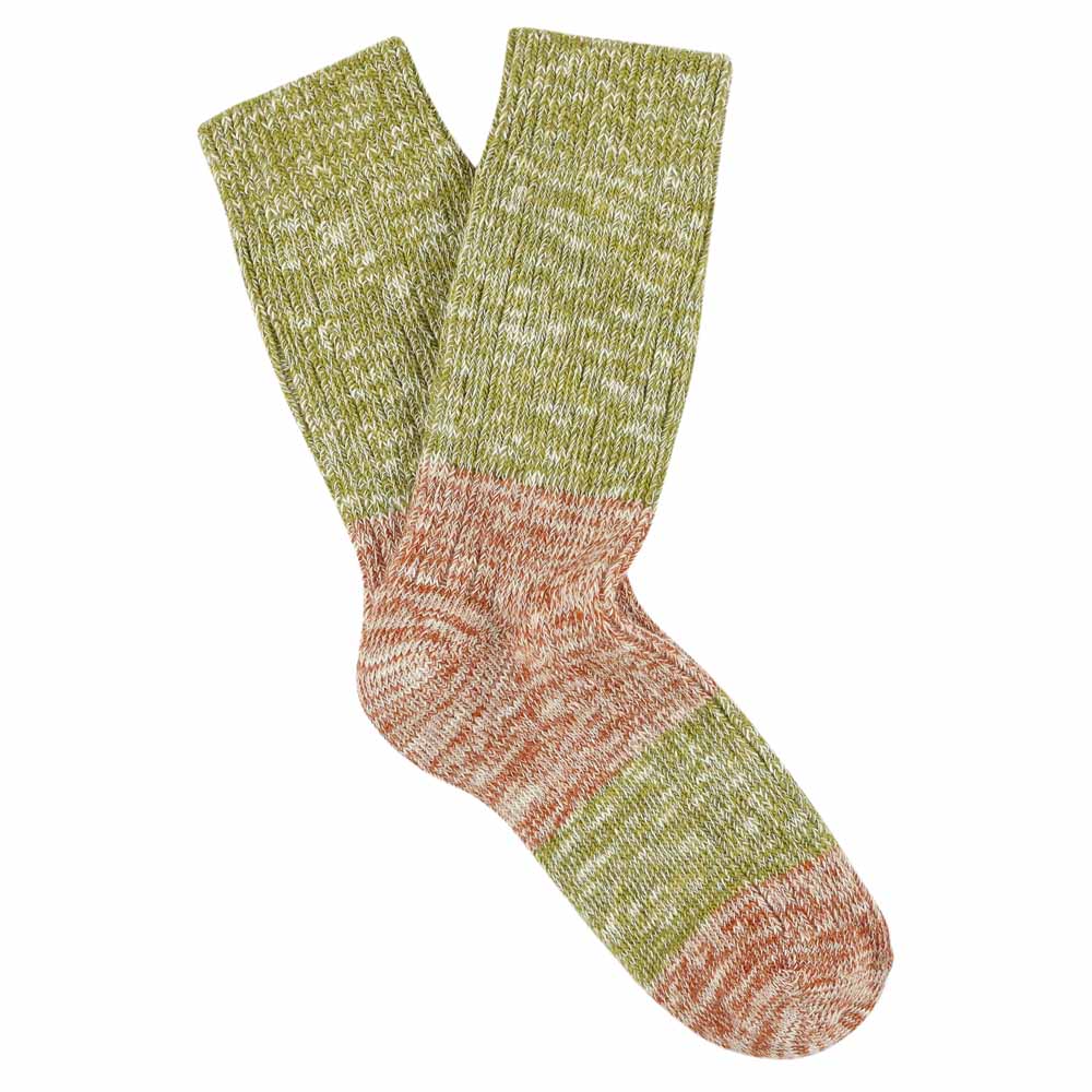Women's yellow and pink colour-block melange socks by Escuyer, combed cotton, made in Portugal