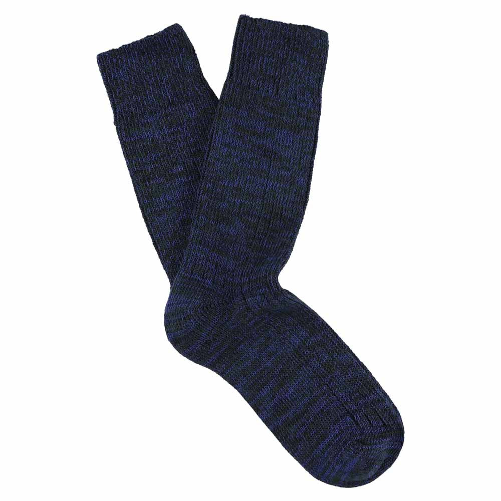 Women's blue melange crew socks by Escuyer, slub-knit combed cotton, made in Portugal