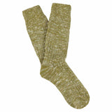 Women's green flash melange crew socks by Escuyer, slub-knit combed cotton, made in Portugal